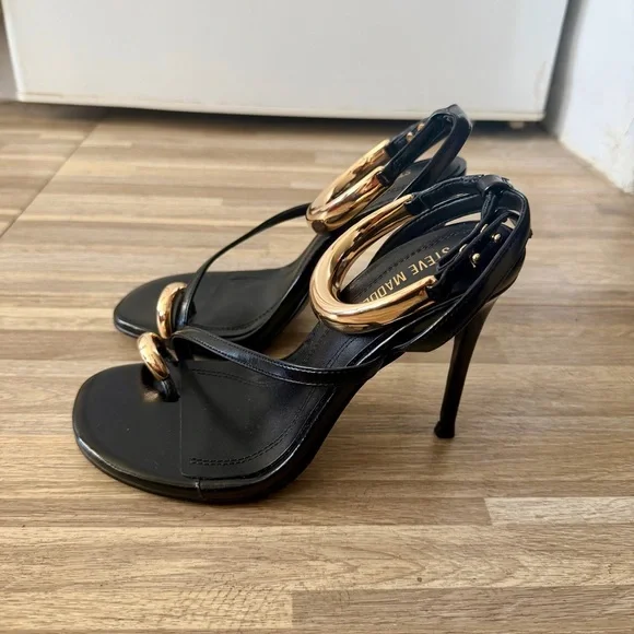 Steve Madden TIA black strappy open-toe stiletto heels, women’s size 6 - Picture 3 of 7